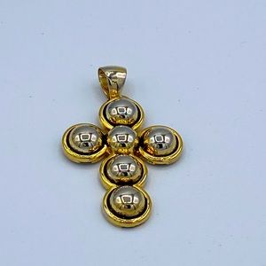 Beaded Gold And Silver Toned Cross Pendant 2 1/2” long Signed “Bost”